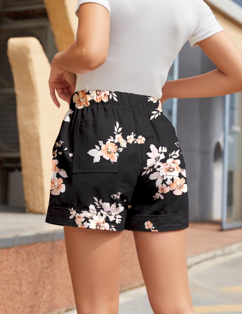 WROLEM Womens Comfy Drawstring Casual Elastic Waist Pocketed Loose Fit Print Shorts Summer - Image 3